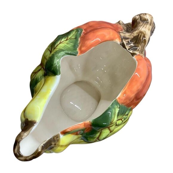 Vintage 1980s Bico Autumn Harvest Gourd Gravy Boat - Pumpkin & Leaf Fall Theme - Picture 7 of 8